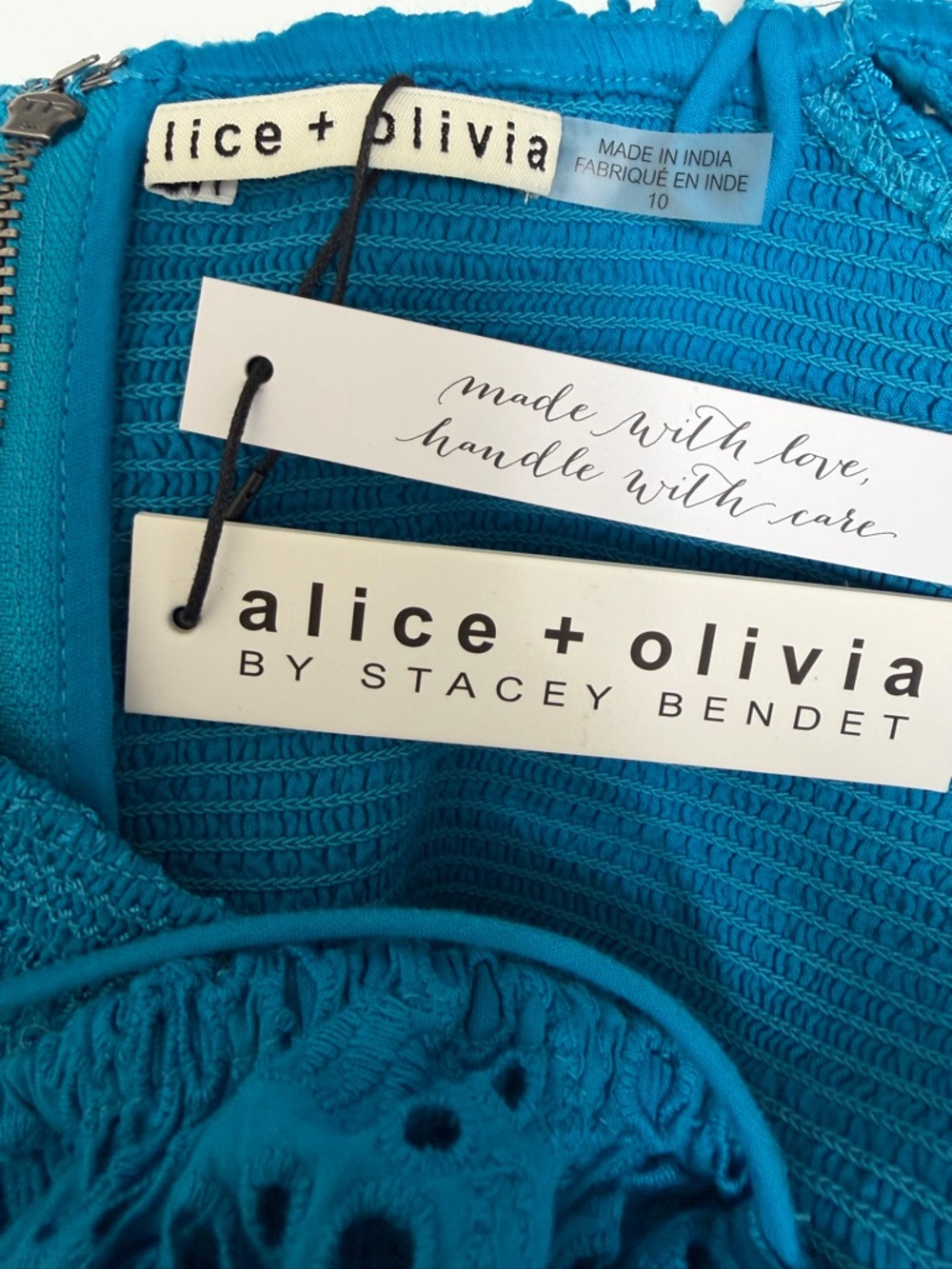 NWT Alice + Olivia Kia Eyelet Ruffle Tiered Maxi Dress in Ocean Blue Size 10 - Picture 8 of 9